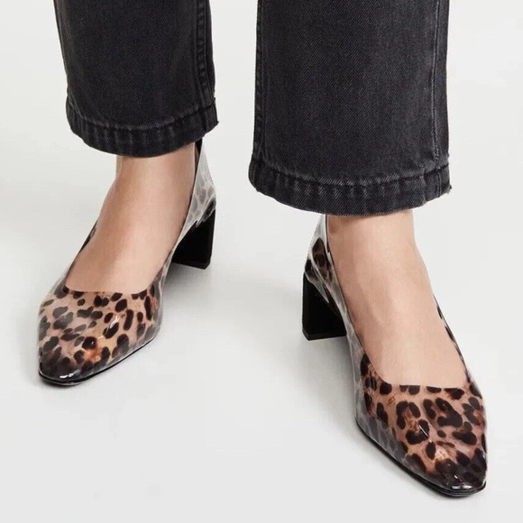 BY FAR Andrea Leopard Print PVC Block Heel Pumps in Black - Picture 1 of 12